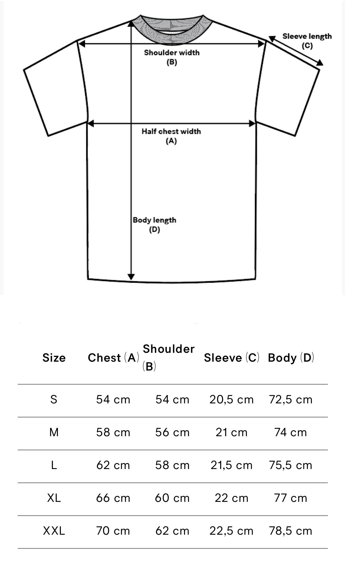 White GRANITE. TEE.01 measurements