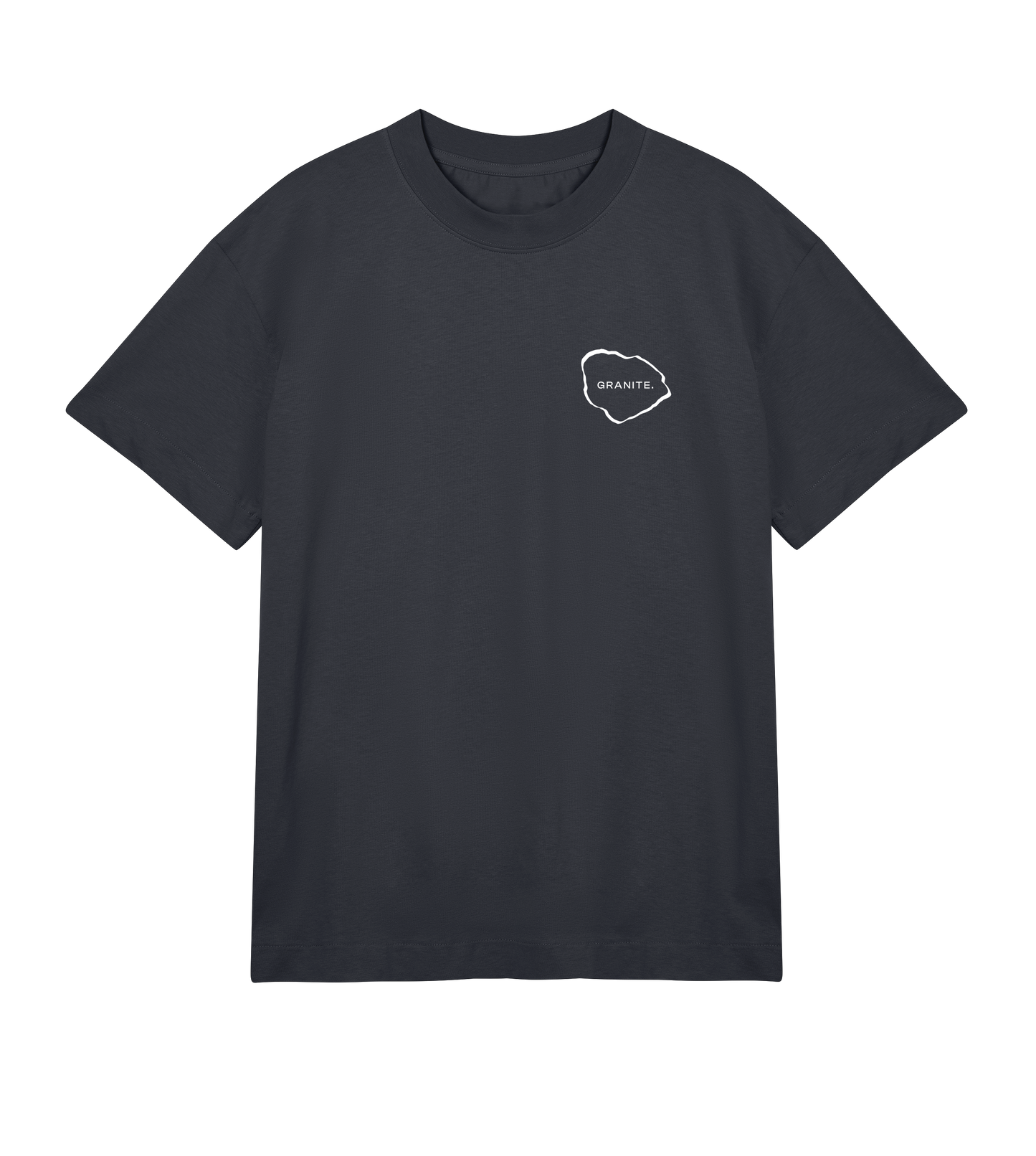 Black GRANITE. ESSENTIAL tee with white GRANITE. logo on the chest